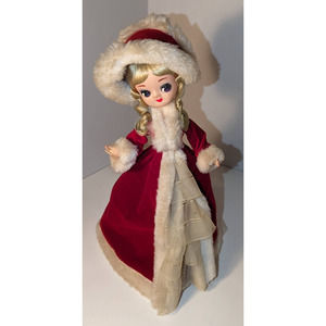 Vintage 1970's 12" Bradley Big Eyes Music Box Doll Korea Rare Red Christmas